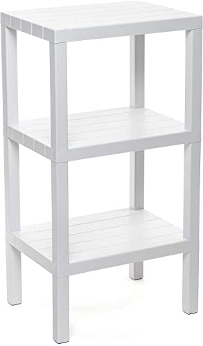 Generisch Regal 3 oder 4 Fächer, BPA frei, Polypropylen mit Holz-Effekt, Anti-Rutsch-Stoßstangen, max. 10 kg belastbar, einfache Montage, Weiß (3 Fächer)