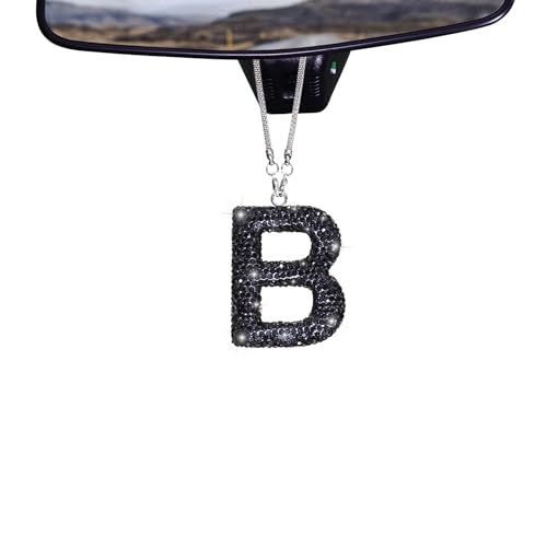 ToBeQueen Black Bling Letter B Ornament, Diamond Crystal Rhinestone Car Hanging Ornament, Cute Lucky Hanging Ornament B Initial Car Accessories for Women(Black,B)