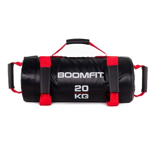 BOOMFIT Power Bag 15 kg (Saco Búlgaro) | Saco lastrado Fitness Relleno de Arena Estable, 4 Asas de Nylon | Fuerza y Core para Cross Training, HIIT y WODs | 60x23x22 cm | Ideal Home Gym y Boxes