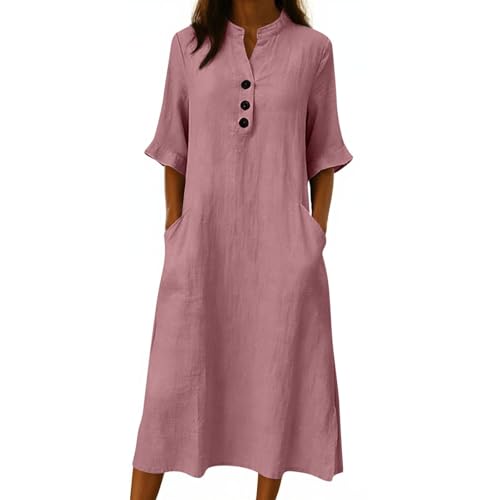 Vestido tipo camiseta de color liso para mujer, casual, manga corta, vestidos de verano para profesor, de lino, para cóctel, primavera, playa, vacaciones, etc, Rd2., S