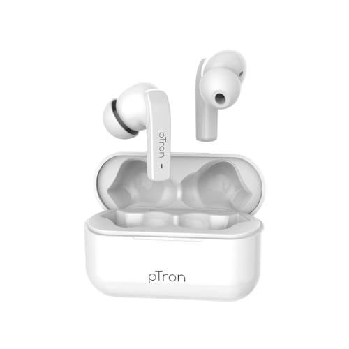 pTron Basspods 992 Active Noise Cancelling (ANC) Bluetooth 5.0 Wireless in Ear Earbuds with mic, Deep Bass, Low Latency, Ergonomic Touch Control Voice Assistance & IPX4 Water-Resistant (White)