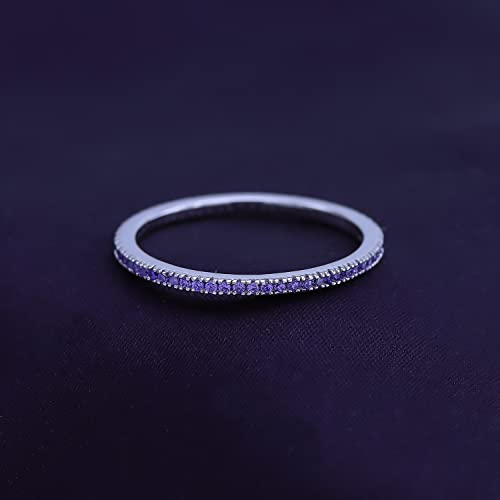 Eternity Band Ring for Women, Round Cut Simulated Alexandrite in 14K Gold Plated 925 Sterling Silver, Stackable Wedding Band or Anniversary Ring Jewelry Gift for Her4