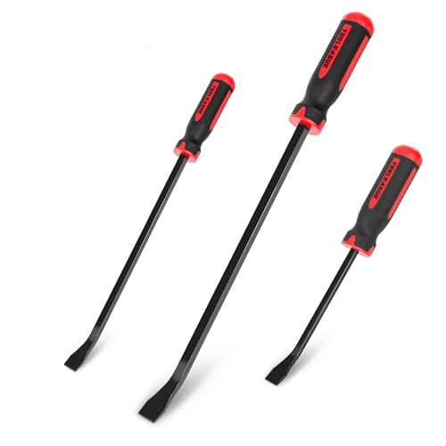 Image of TOOLEAGUE Utility 3Pcs Pry Bar Set,8 inch,12 inch,18 inchMechanic Hand Tools with Thicker Strike Cap Handle,Heavy Duty Pry Bar Tools for Automotive,Black and Red