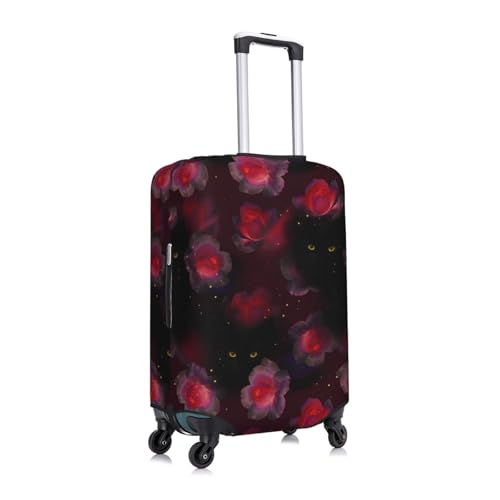 Gothic Black Cat Rose Flowers Travel Luggage Cover Fits 18-32 Inch Luggage, Elastic Suitcase Cover Protector with Concealed Zipper for Wheeled Suitcase Tsa Approved3