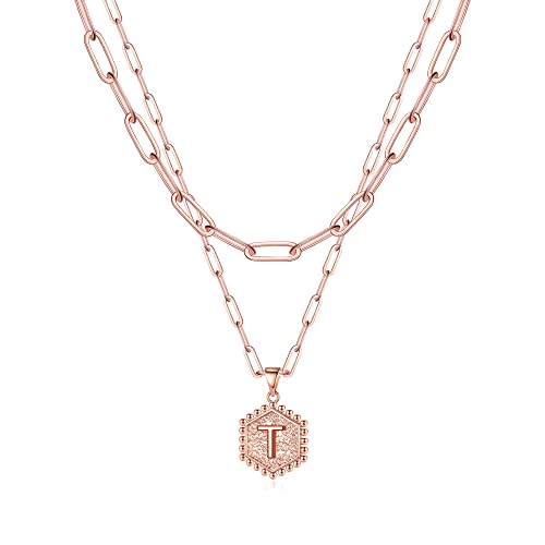 M MOOHAM Layered Initial Necklaces for Women - Cute Letter Initial T Necklace Choker Necklace Layered Necklaces for Women