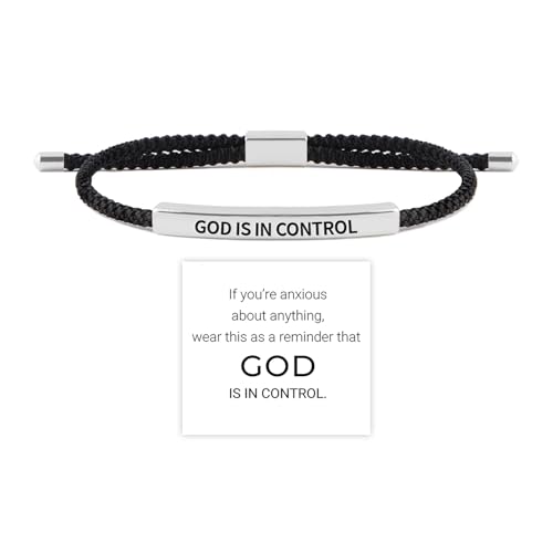God is in Control Tube Bracelet for Women Men Handmade Braided Adjustable Inspirational Bracelets Stainless Steel Christian aith Jewelry for Christmas Birthday Gifts (Silver-Black God is in Control)