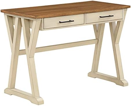 OSP Home Furnishings Jericho Rustic 42 Inch Writing Desk with 2 Drawers and Burnished Decorative Hardware, Antique White