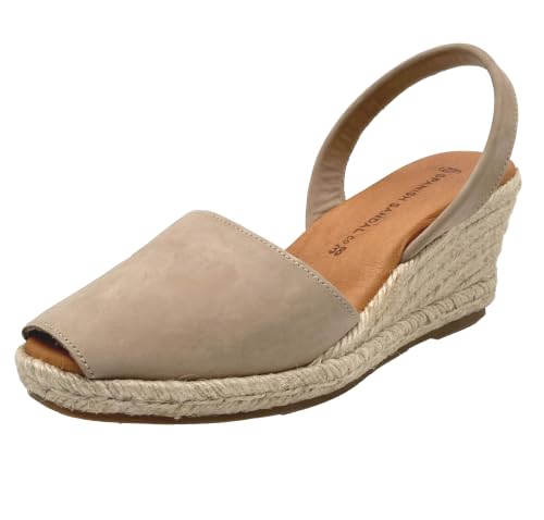 Image of Espadrilles Wedges for Women, Dressy Soft Leather Peep Toe Womens Espadrille Sandals, Comfortable Casual Summer Slip On