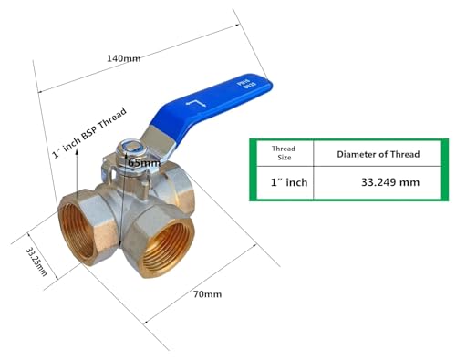 Image of ESEKSAFAR 1pc Heavy Duty T-Way Brass Ball Valve Female Ball Valves with 1pc Teflon Tape set for Pipe Fittings, Stopcock (1 inch-inch BSP Thread)