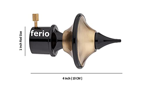 Image of Ferio Premium Rang Zinc Alloy Brass Antique Finish and Black Finish Curtain Finials for Door and Window Decor 1 Inch Rod Set of 3 (6 Pcs) Curtain Brackets /Holders for Home Decore