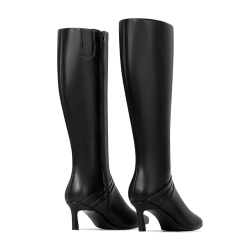 Knee High Boots for Women with Kitten Heel Pointed Toe Side Zipper Design3