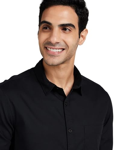 Image of Amazon Brand - Symbol Men's Cotton Shirt | Casual | Plain | Full Sleeve | Summer - Regular Fit (Available in Plus Size) (Black + White 2XL) (Combo Pack of 2)