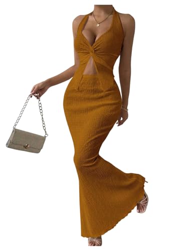 Image of SOLY HUX Women's Two Piece Outfits Twist Front Halter Cami Tops and Skirt Summer Set