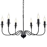 Linsly Black Farmhouse Chandelier, 6-Light Rustic Industrial Iron Candle Chandeliers Ceiling Hanging...