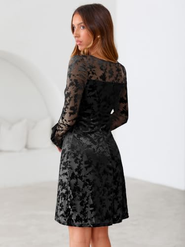 Simplee Women Velvet Burnout Floral Sheath Dress Long Sleeve Cocktail Party Wedding Guest Formal Short Dress Fall Winter 2026(Black XL) — view 4
