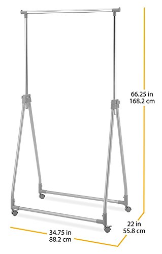 Whitmor Foldable Garment Rack - Rolling Clothes Rack - Adjustable Height - Silver