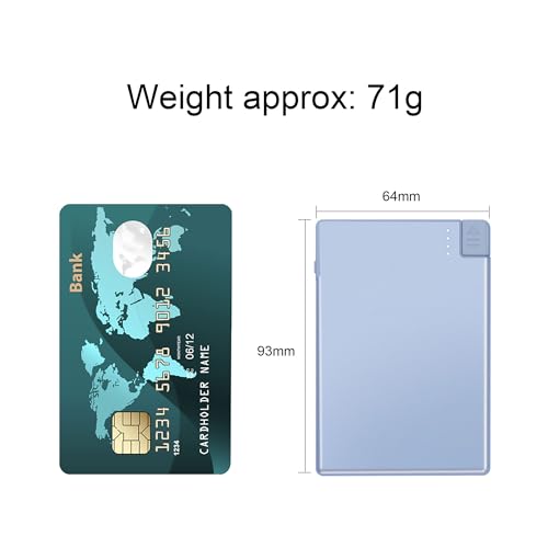 Auskang Slim Power Bank with Built-in Cable 2500mAh, Lightweight Battery Bank and Thinnest Portable Phone Charger - Credit Card Size, Compatible with iPhone Series (excluding iPhone 15 series)-Blue