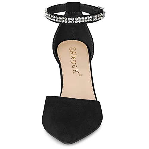 Allegra K Women's Pointed Toe Rhinestone Ankle Strap Black Chunky Heels Pumps - 8.5 M Us #TOP2