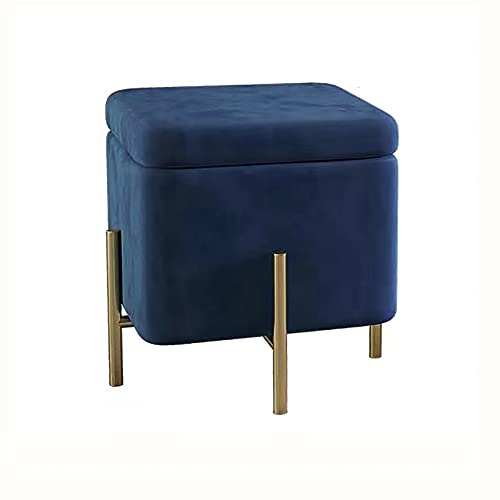 Repose-pieds bleu marine en velours contemporain avec rangement intégré