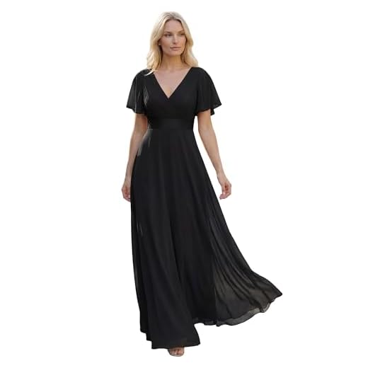 Ever-Pretty Womens Long V Neck Ruched Bust Evening Party Dress Black US10