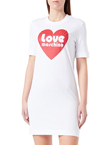 Short-sleeved T-shape regular fit dress with brand red heart shiny print