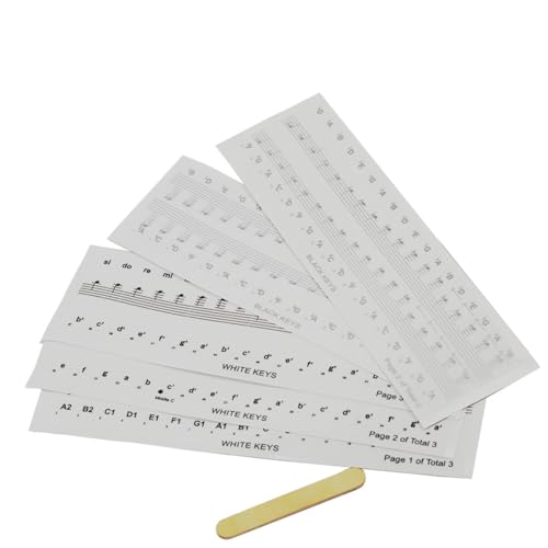 FEQDWOX 5 pcs Pegatinas para notas de piano + teclado, Ebook para aprender notas, kit para llaves negras + blancas, do-re-mi-fa-sol-la-si