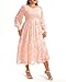 Plus Size Spring Dress Easter Long Sleeve Light Pink Bridal Shower Maternity Smocked Long Maxi Floral Lace Dresses 2025
