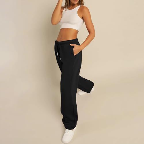 Women-Straight-Wide-Leg-Sweatpants-Casual-Baggy-Lined-Pants-Drawstring-High-Waist-Cargo-Jogger-Trousers