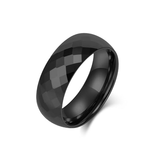 Bague de fiançailles en tungstène noir 8mm avec facettes élégantes confort fit