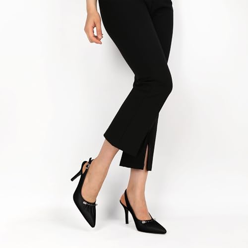 YODEKS Women's Slingback Heels Pointed Toe Beaded Metal Buckle Bar High Heel Pumps 3.5 Inch Shoes US Size 5-132