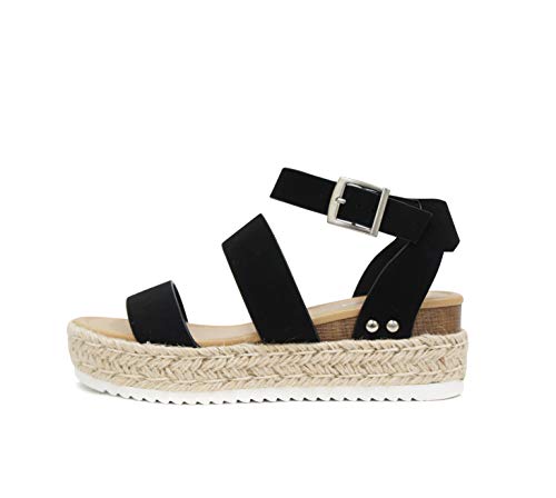 Image of Soda Topic Open Toe Buckle Ankle Strap Espadrilles Flatform Wedge Casual Sandal