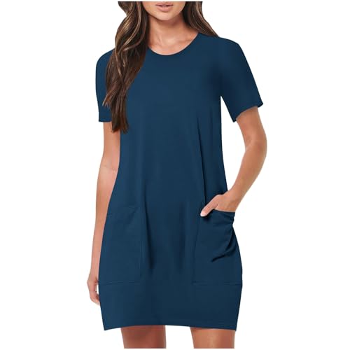 Masrin Blusenkleid Damen Lässiges Einfarbiges Sommerkleid O-Ausschnitt Kurzarm T-Shirt Kleider Leichtes Pulloverkleid mit Taschen Kurzes Wickelkleid Tunika Sweatkleid Elastisch Minikleid Longshirt Masrin Blusenkleid Damen Lässiges Einfarbiges Sommerkleid O-Ausschnitt Kurzarm T-Shirt Kleider Leichtes Pulloverkleid mit Taschen Kurzes Wickelkleid Tunika Sweatkleid Elastisch Minikleid Longshirt