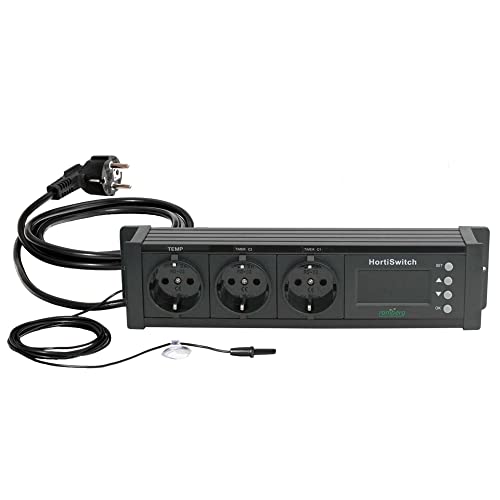 Romberg Thermostat HortiSwitch 3.0" | Thermostat numérique avec minuteur | Capteur de température | 3 Prises | 30 x 13,5 x 5,5 cm Cover