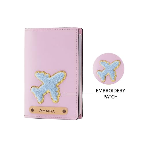 Image of AICA Personalised Name & Embroidery Patch Leather Passport Holder for Men & Women | Gifts for Women| Gift for Man|Passport Cover for Men| Passport Cover for Women (Purple)