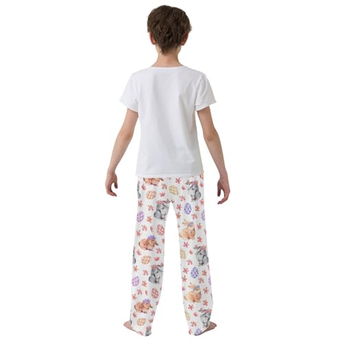 Easter Egg Bunny and Floral Boys Long Pants Soft Trousers Elastic Waist Kids Lounge Bottoms with Pockets S-XL3