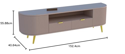 Image of Wooden TV Unit for Living Room | Media Console Movable Tv Cabinet | Free Standing Tv Unit with 2 Doors Drawers & 5 Shelf Storage | Sideboard Cabinet | HDMR Premium Wood & Iron Leg(Beige)