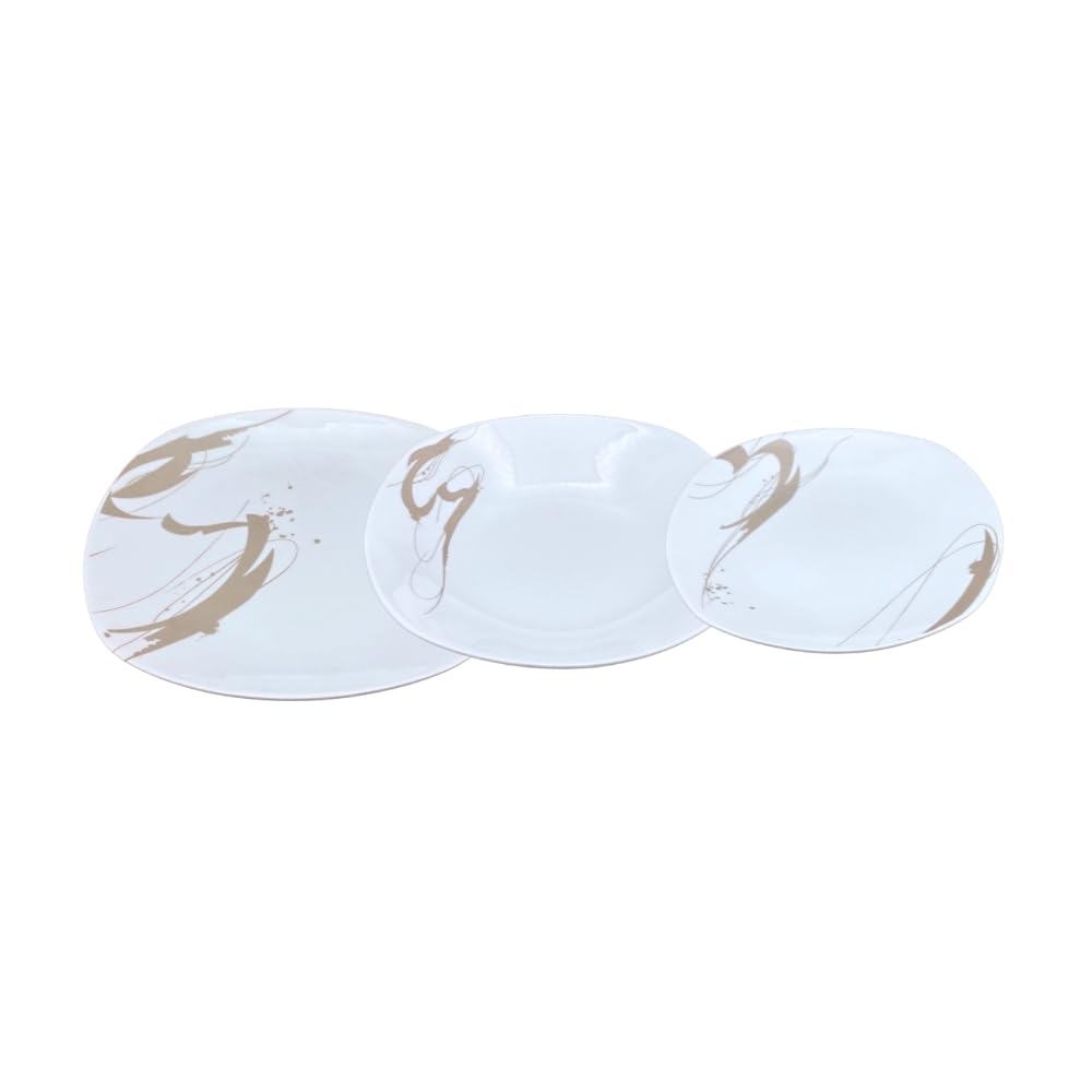 Set Piatti Porcellana 18 Pezzi per 6 Persone – Servizio da Tavola Moderno Bianco e Tortora – Lavabili in Lavastoviglie – Piatti Piani, Fondi e Dessert – Modello Ink Painting