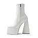 Uacllcau White Platform Boots for Women Ankle Booties Square Toe Chunky High Heel Boots Side Zipper Mid Calf Boots