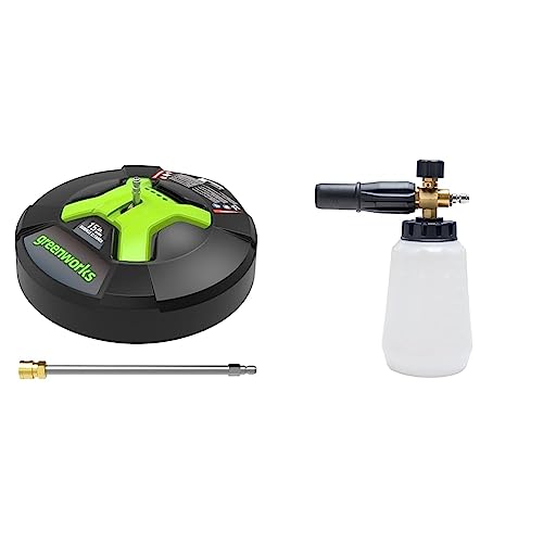 Greenworks 5210902 15" Extension Included Surface Cleaner, Green & 5209902 Premium Foam Cannon, Black