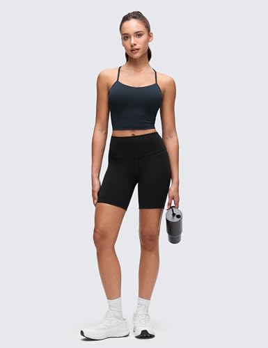 Image of CRZ YOGA Butterluxe Y Back Crop Tank Tops | Light Support, Removable Pads, Yoga, Extremely Soft, Scoop Neck, Spaghetti Straps, Longline Sports Bras for Women