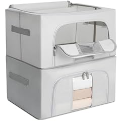 AiQInu 2 Pezzi Scatole per Armadio con Cerniera, 24L Organizzatore Armadio con Struttura in Metallo Pieghevole, Scatole per Vestiti Impilabili, per Trapunte Coperte Biancheria - 40 x 30 x 20 cm