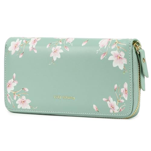 Image of Pomelo Best Wristlet Women Wallet Floral RFID Clutch Purse | Vegan Leather, Multi Credit Card, Large Capacity Zip Around Long Travel Wallets with Coin and Phone Pocket for Ladies