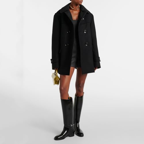 Women's Knee High Riding Boots - Pointed Toe Pull-On with Ankle Chain, Chunky 1" Heel & Patent Leather, All-Season Casual/Formal Dress Boots 6