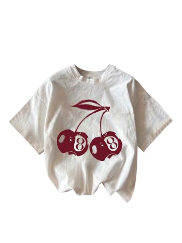 Image of RoseSeek Women's Graphic Letter Tee Crew Neck Drop Shoulder Trendy Summer T Shirt Short Sleeve Vintage Car Print Top