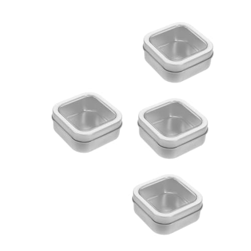 Healvian 4 Pièces Organisateur de Rangement Carré avec Couvercle Transparent pour Bijoux Petite Boîte Décorative Tôle pour Colliers Bagues et Petits Objets Argenté