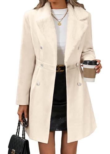 Image of Mina Self Long Wool Coat For Women 2025 Winter Beige Warm Double Breasted Trendy Cute Fashion Womens Shearling Fleece Woman Business Casual Womens Trench Coat Jacket Women