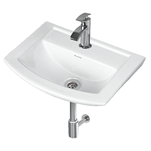 Image of Wash Basin Wall Hung Mounted Glossy Finish White Sink for Bathroom, White 18 x 13 x 6 Inch