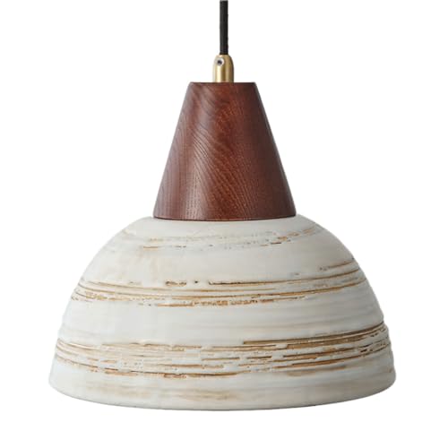 Lampe suspendue bois massif et céramique E27 style rétro nordique