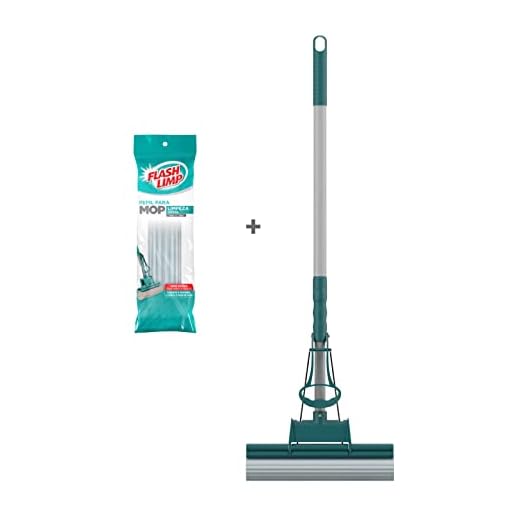 Kit Mop Limpeza Geral Plús + 1 refil extra, combina três funções lavar, enxaguar e secar, KIT0266, Flash Limp, Verde