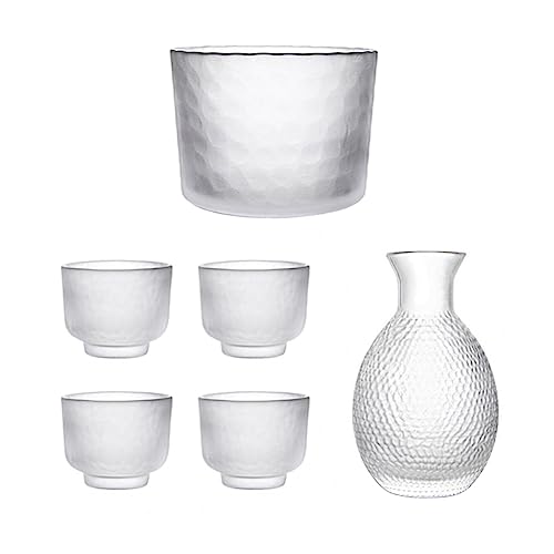 Japanese Sake Sets Include 1 Sake Pot + 4 Sake Cups + 1 Bowl Tokkuri Bottle Ochoko Cups Decanter Carafe Set Glass Gifts For Saki Lover Party (Snow White) #TOP15
